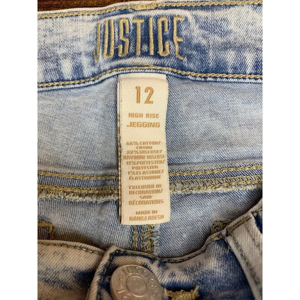 JUSTICE Girl’s Snap Button High Rise Distressed Jeggings / Size: 12